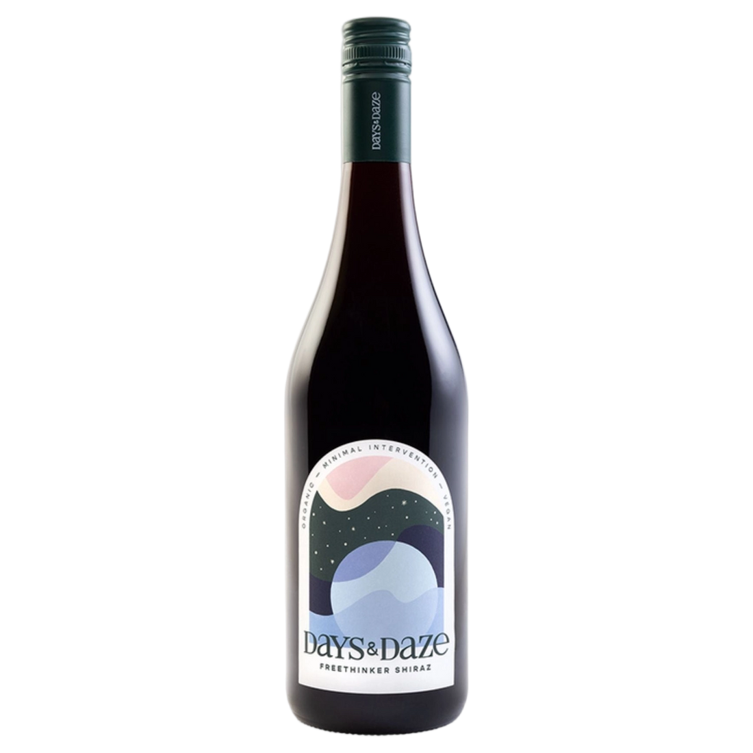 A bottle of Days & Daze Freethinker Shiraz Organic 2025 750ml Red Wine