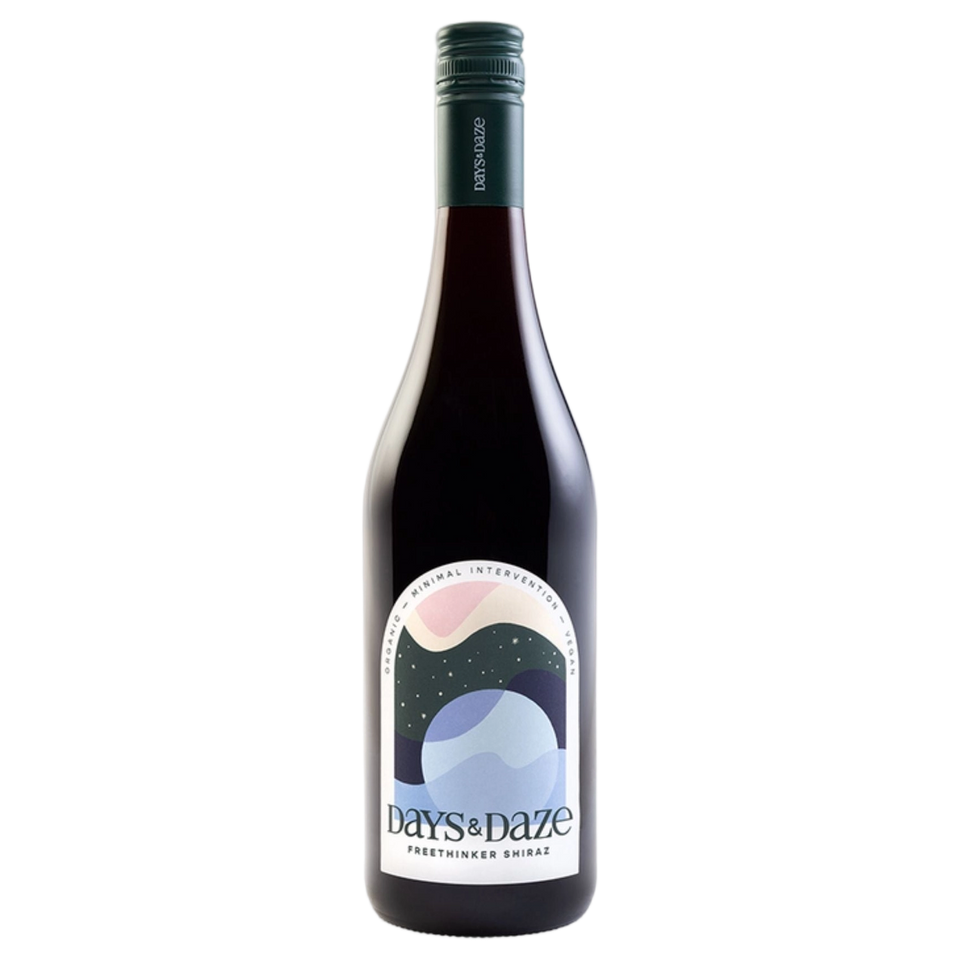 A bottle of Days & Daze Freethinker Shiraz Organic 2025 750ml Red Wine
