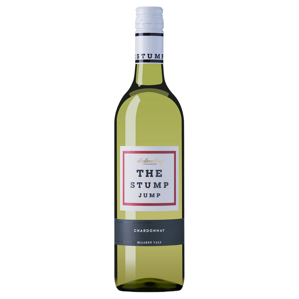 A bottle of d’Arenberg The Stump Jump Lightly Wooded Chardonnay 2025 750ml White Wine