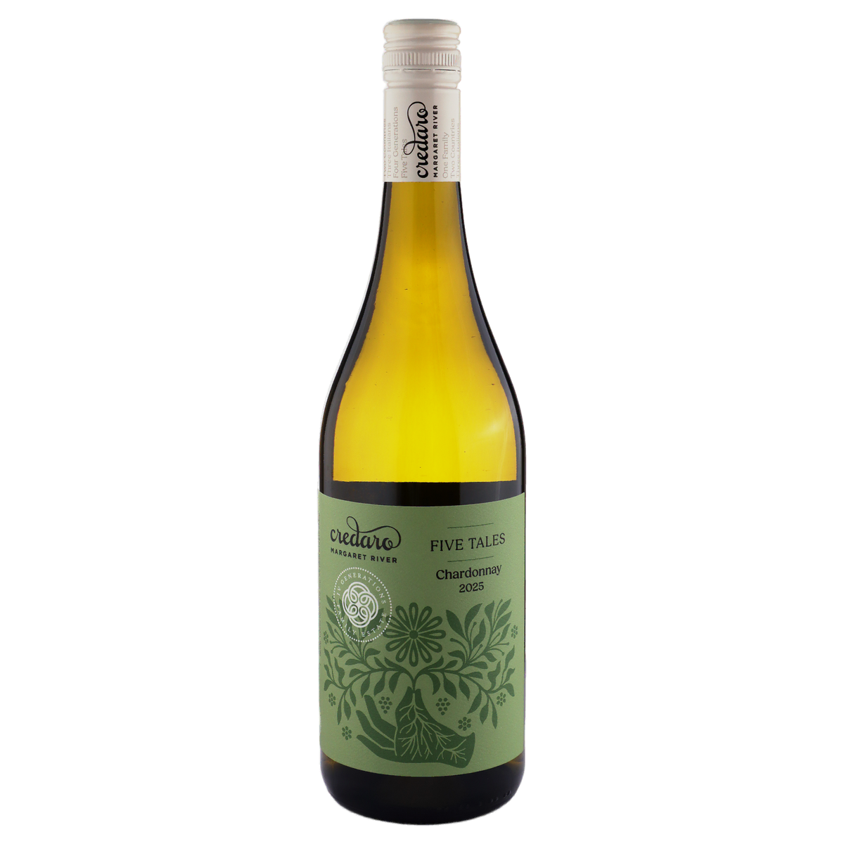 A bottle of Credaro Five Tales Chardonnay 2025 750ml White Wine