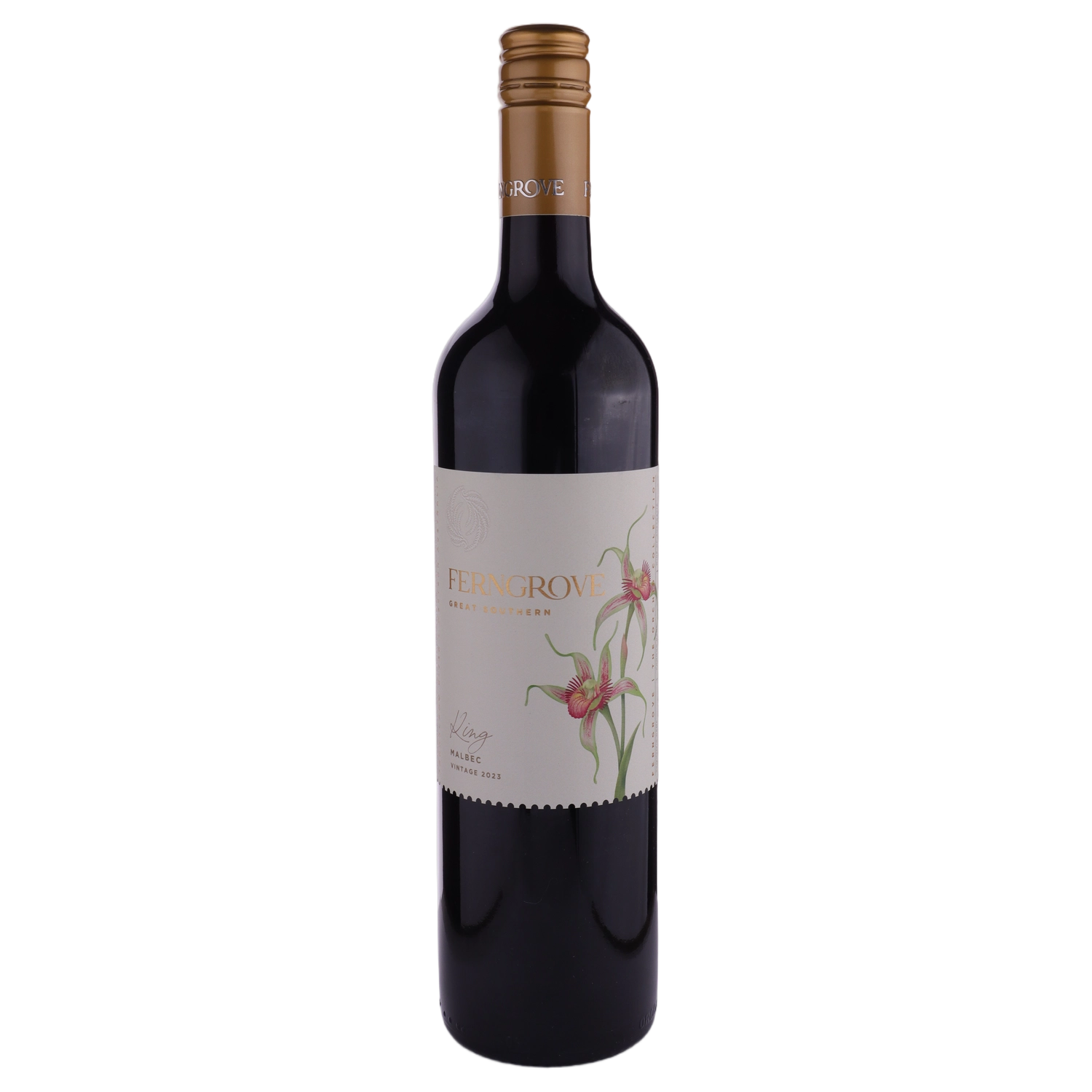 A bottle of Ferngrove Orchid King Malbec 2023 750ml Red Wine
