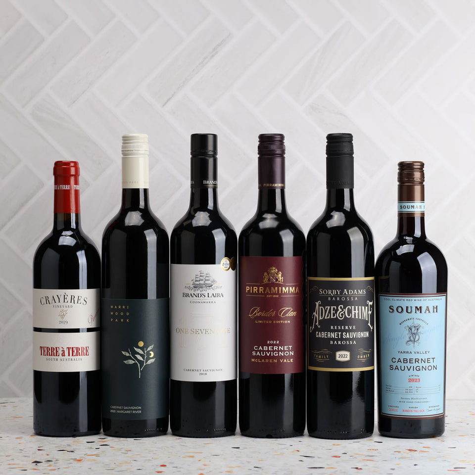 A collection of The Cabernet 50+ Years of Cellaring Six Pack from The Wine Collective