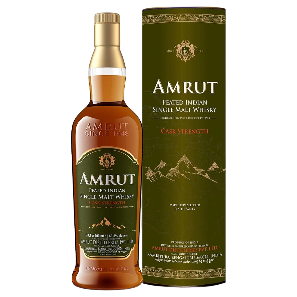 A bottle of Amrut Peated Cask Strength 62.8% 700ml