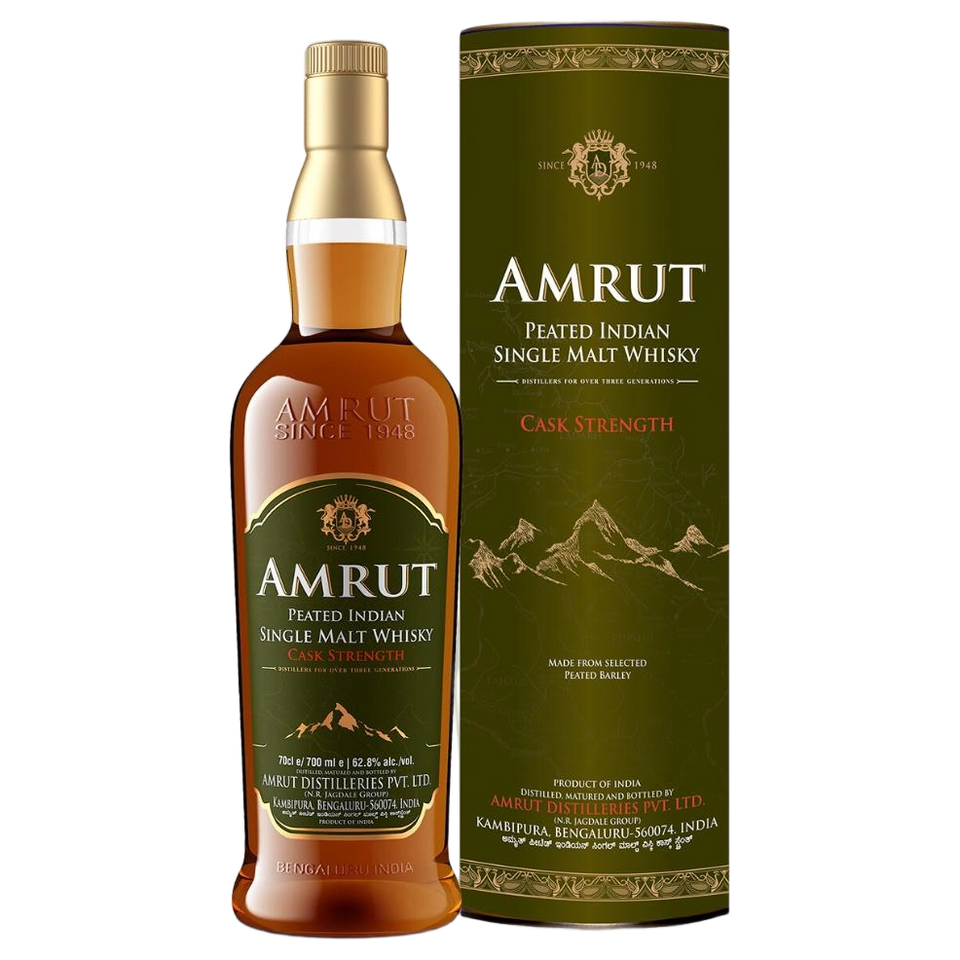 A bottle of Amrut Peated Cask Strength 62.8% 700ml