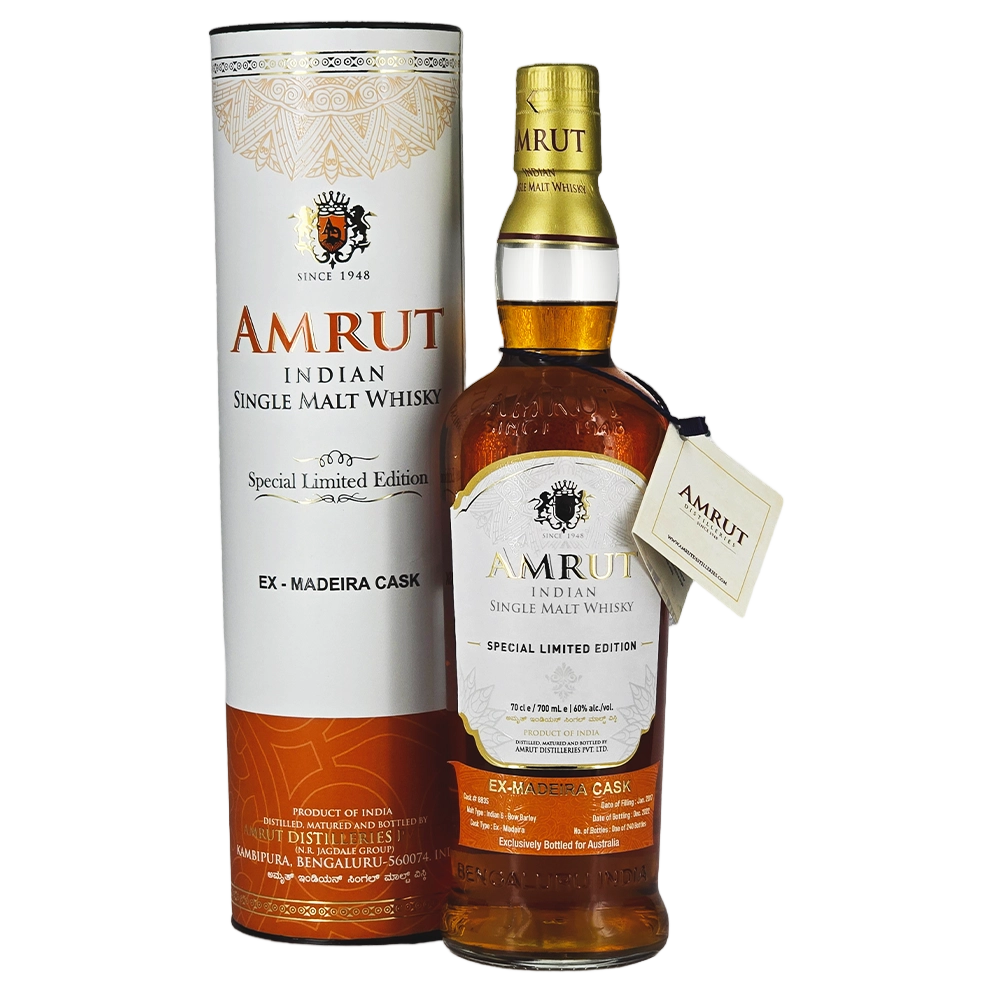 A bottle of Amrut Single Cask Madeira Cask#8835 60% 700ml