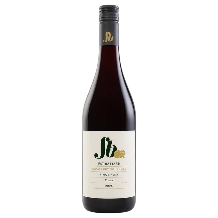 A bottle of Fat Bastard Pinot Noir Gold Rush Neck Tag 2025 750ml Red Wine