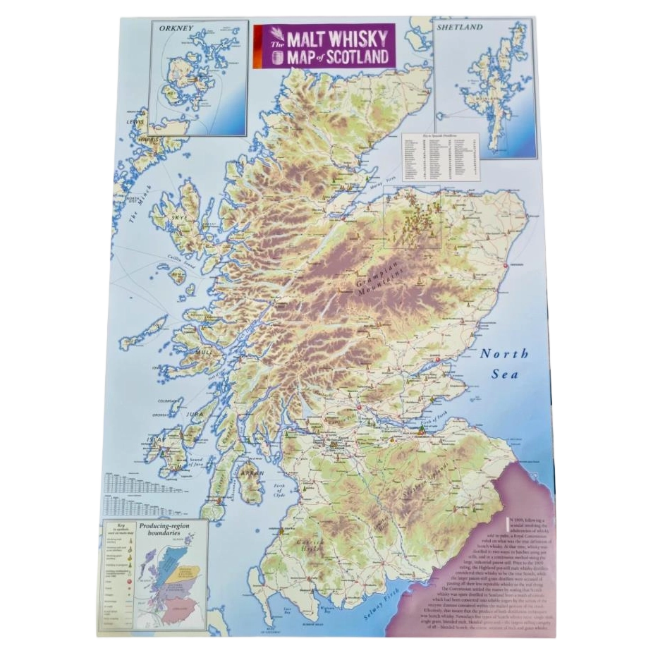 Distillery Map of Scotland flat sheet in postal tube.