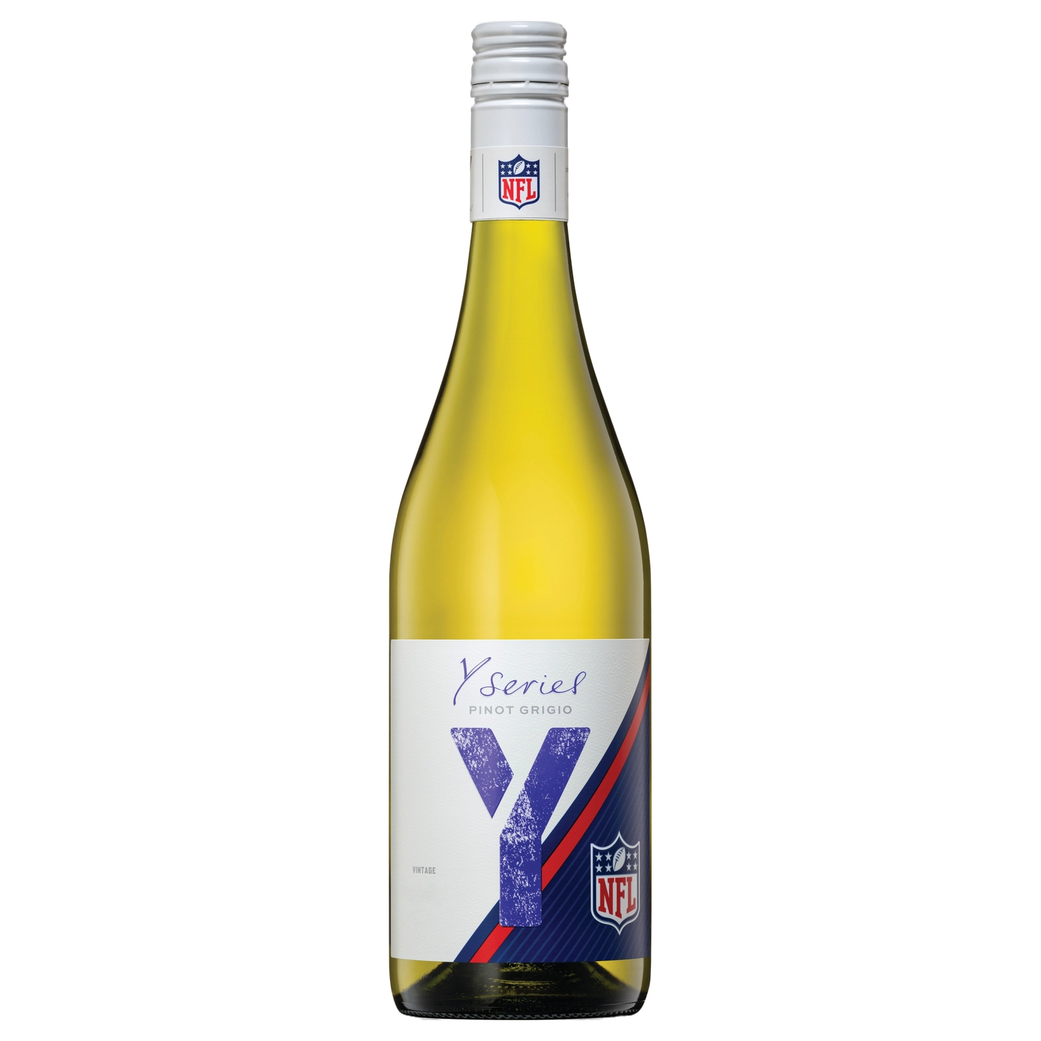 A bottle of Y Series Pinot Grigio NFL Stock 2025 750ml White Wine