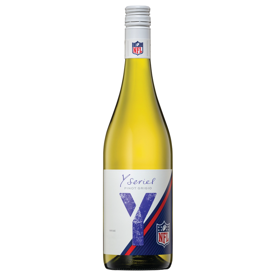 A bottle of Y Series Pinot Grigio NFL Stock 2025 750ml White Wine