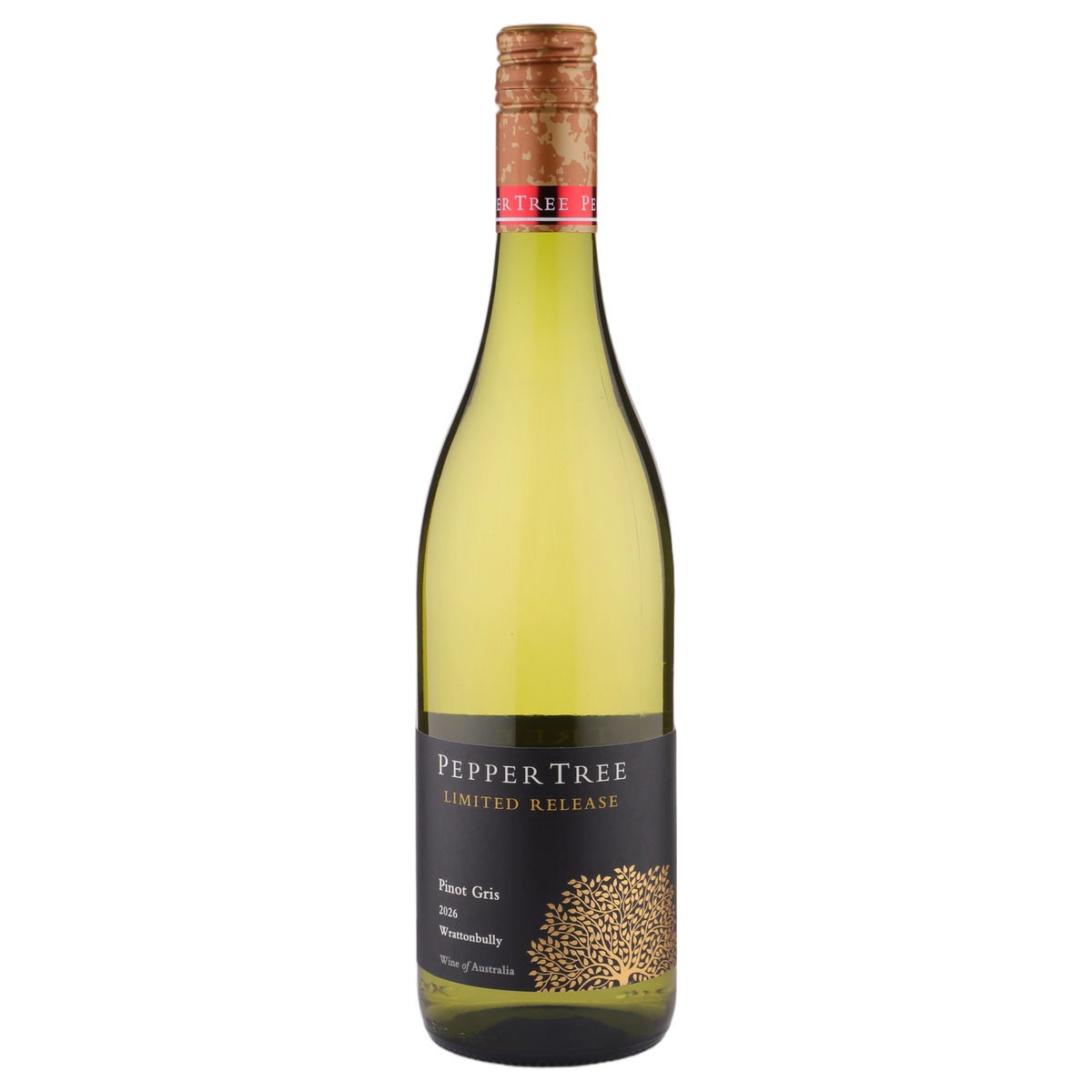 A bottle of Pepper Tree Black Label Limited Release Pinot Gris 2026 750ml White Wine