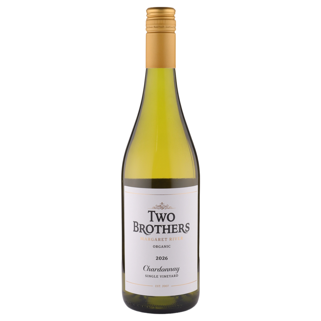 A bottle of Two Brothers Margaret River Chardonnay 2026 750ml White Wine