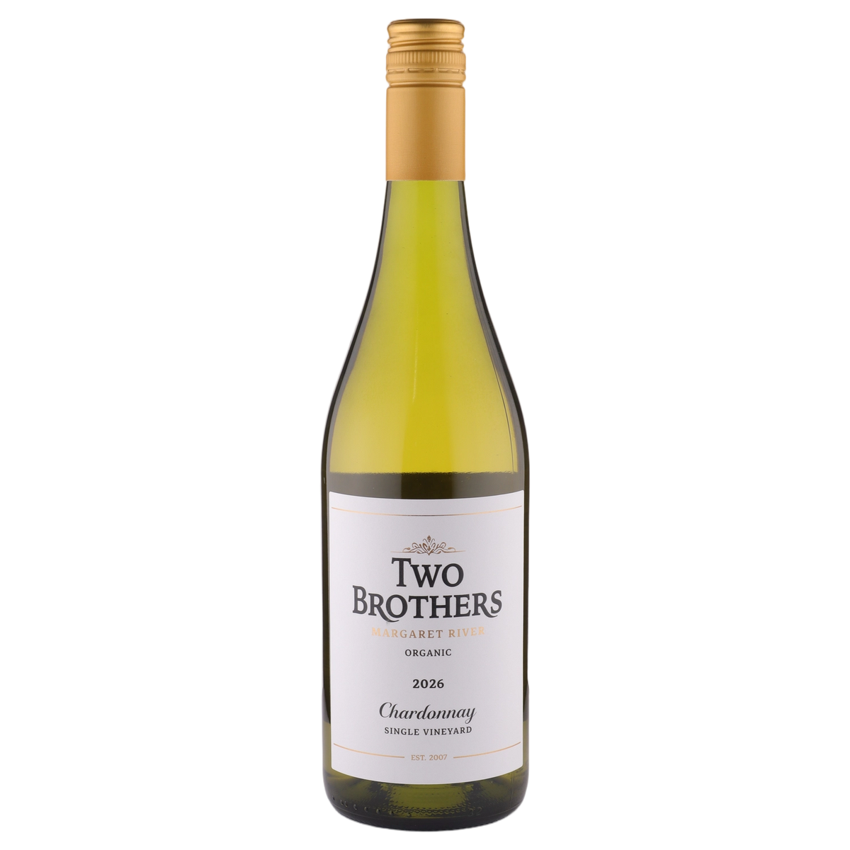 A bottle of Two Brothers Margaret River Chardonnay 2026 750ml White Wine
