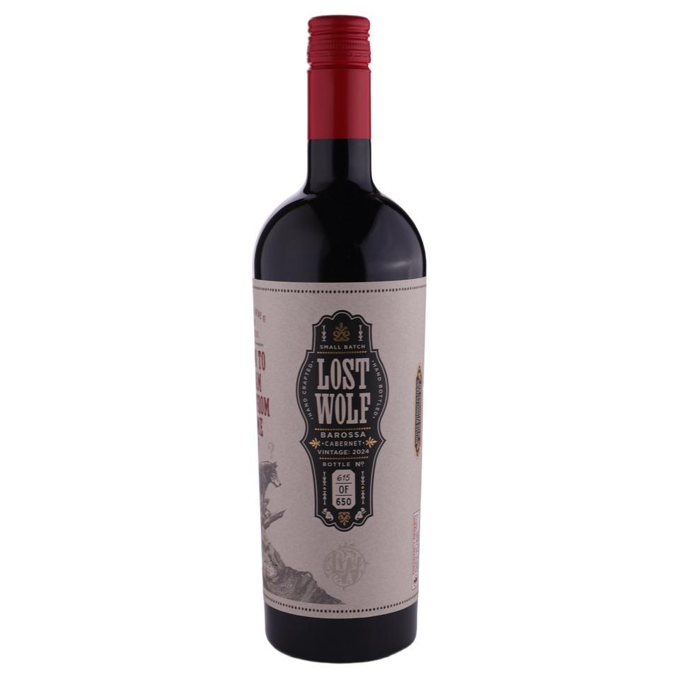 A bottle of Lost Wolf Barossa Valley Reserve Cabernet 2024 750ml Red Wine