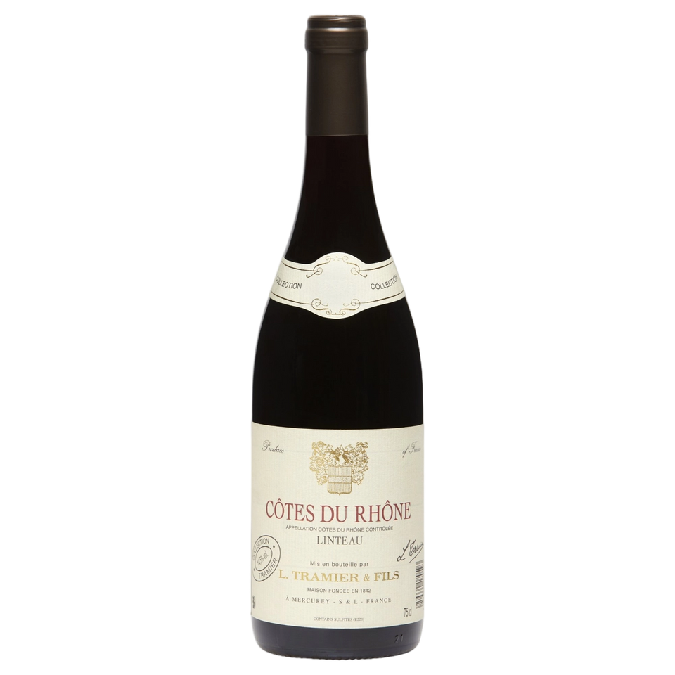 A bottle of Tramier Linteau AOP Cotes du Rhone Red 2023 750ml Red Wine