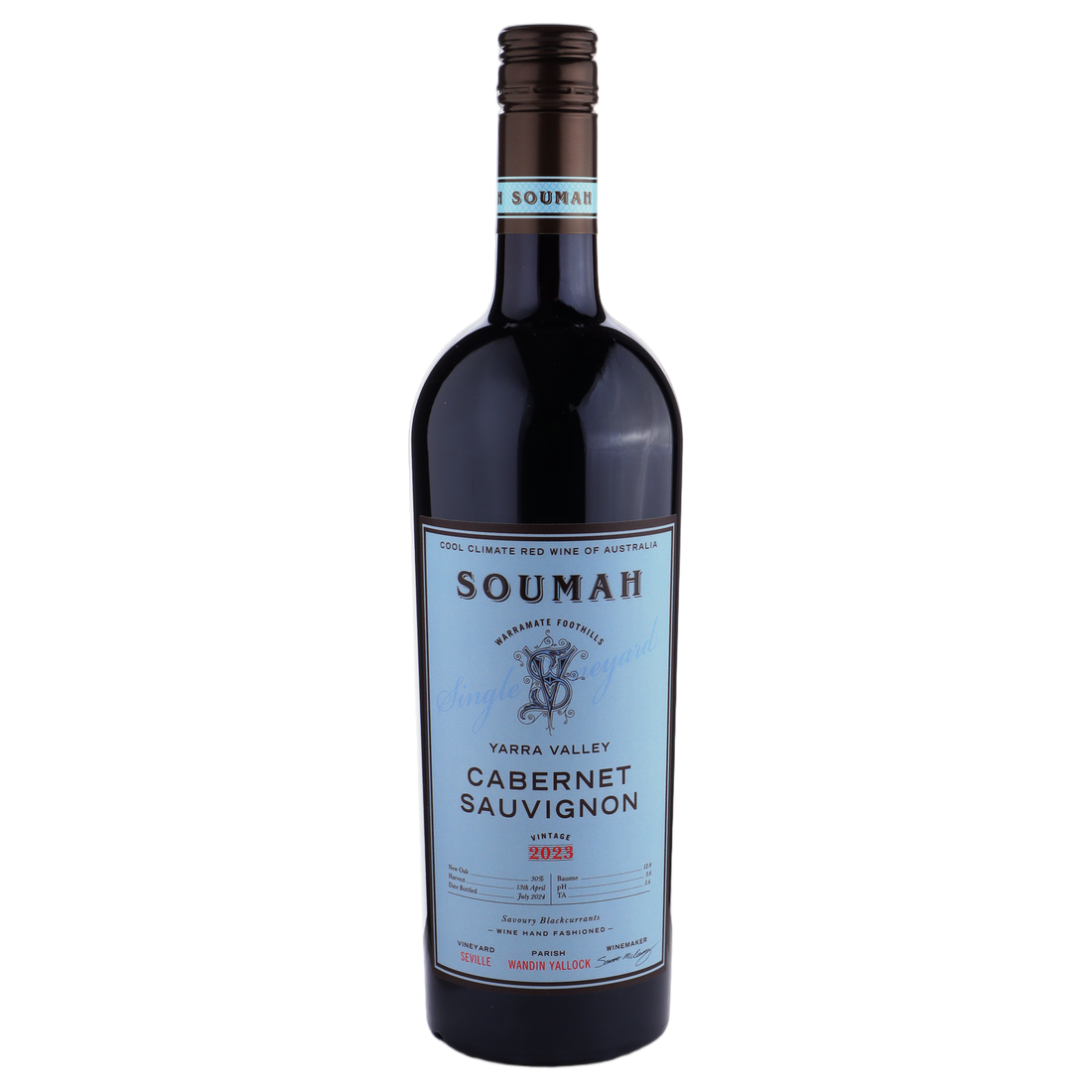 A bottle of SOUMAH Single Vineyard Seville Yarra Valley Cabernet Sauvignon 2023 750ml Red Wine