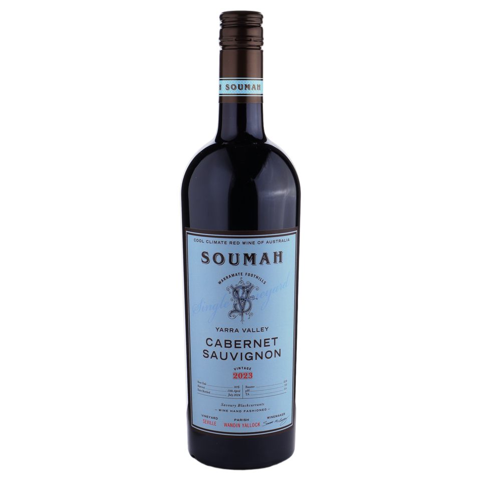 A bottle of SOUMAH Single Vineyard Seville Yarra Valley Cabernet Sauvignon 2023 750ml Red Wine