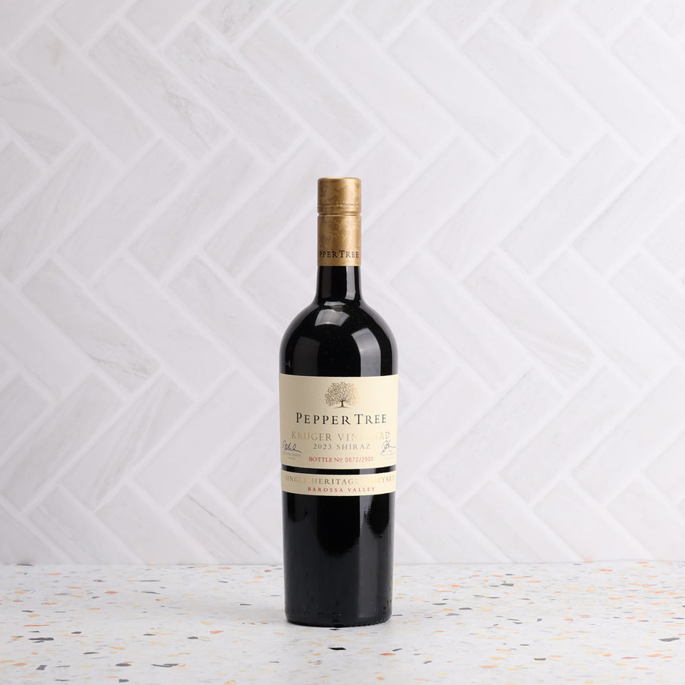 A bottle of Pepper Tree Single Vineyard Kruger Vineyard Barossa Valley Shiraz 2023 750ml Red Wine