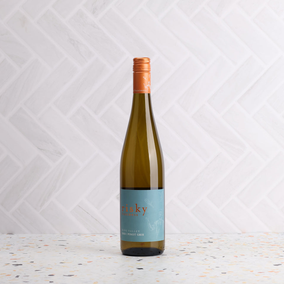 A bottle of Risky Business Pinot Gris 2025 750ml White Wine