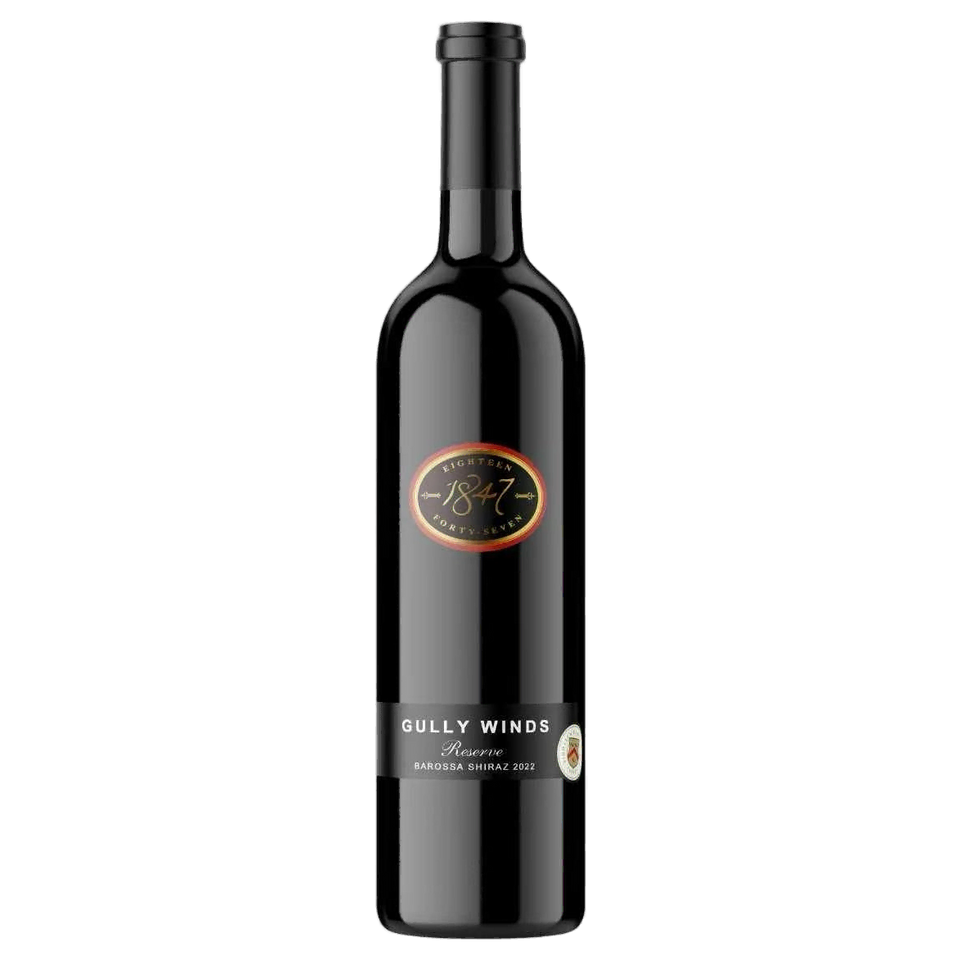A bottle of 1847 Gully Winds Cellar Reserve Barossa Shiraz 2022 750ml Red Wine