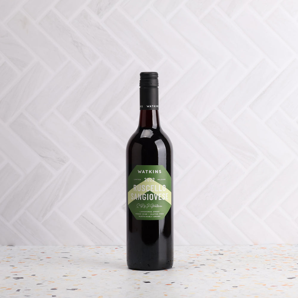 A bottle of Watkins Ruscello Sangiovese 2022 750ml Red Wine