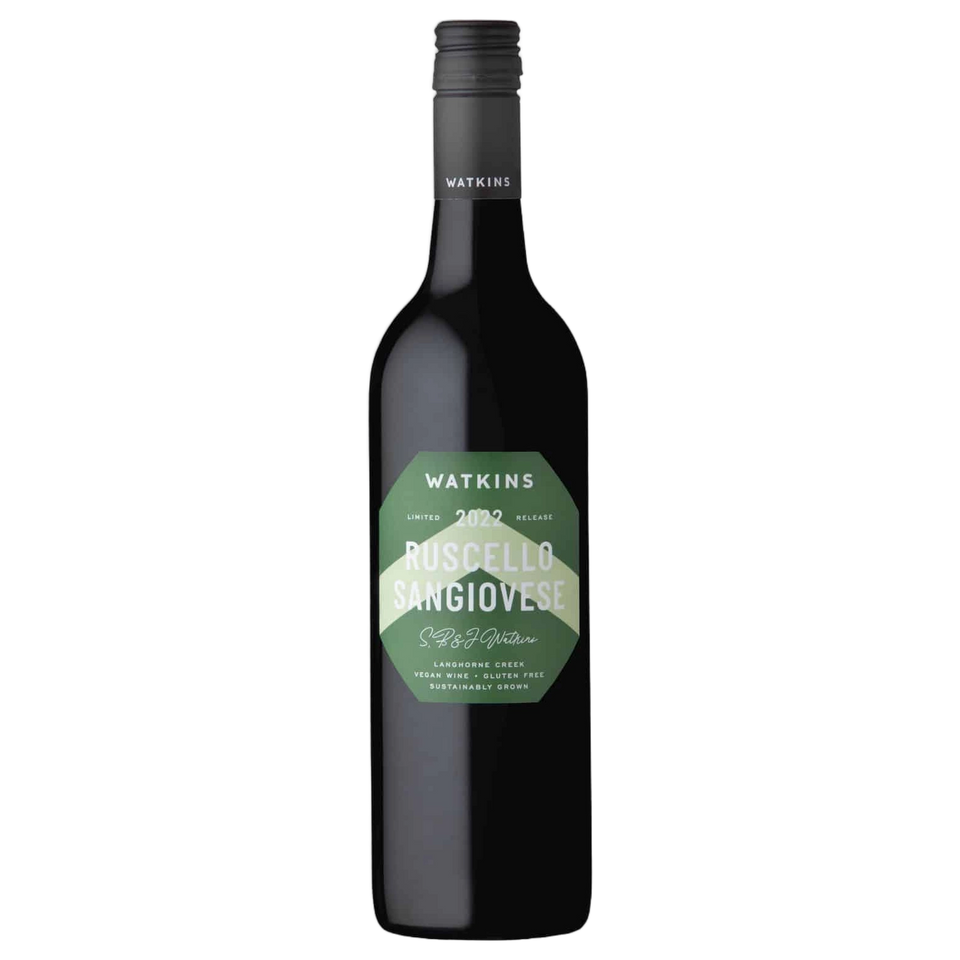 A bottle of Watkins Ruscello Sangiovese 2022 750ml Red Wine