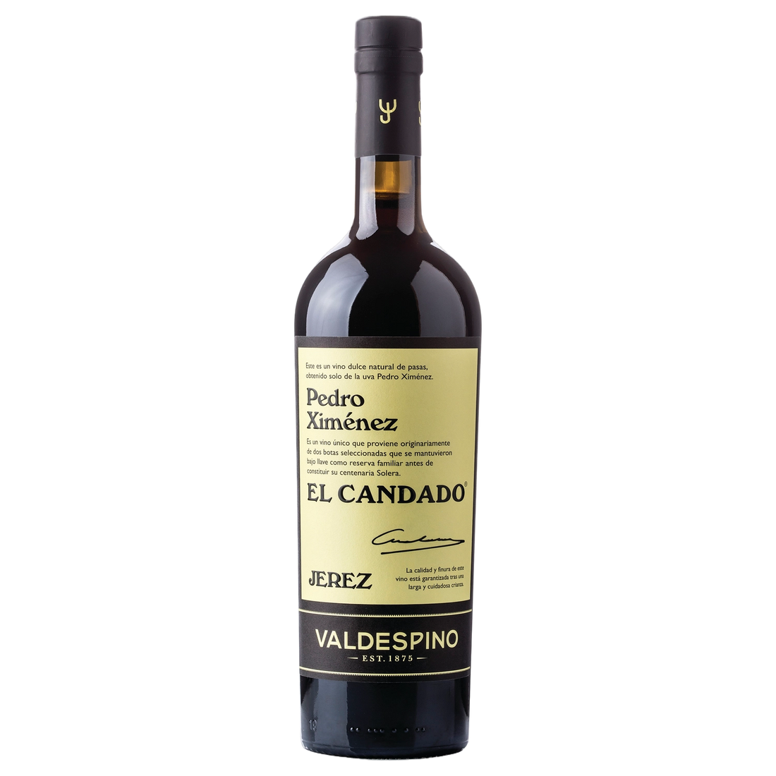 A bottle of Valdespino Pedro Ximénez El Candado NV 375ml Fortified Wine