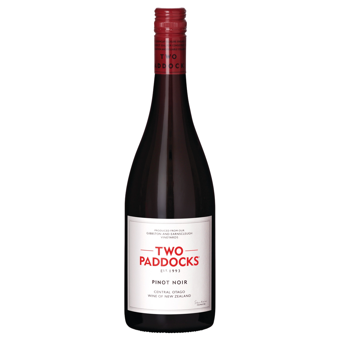 A bottle of Two Paddocks Pinot Noir Australia 2025 750ml Red Wine