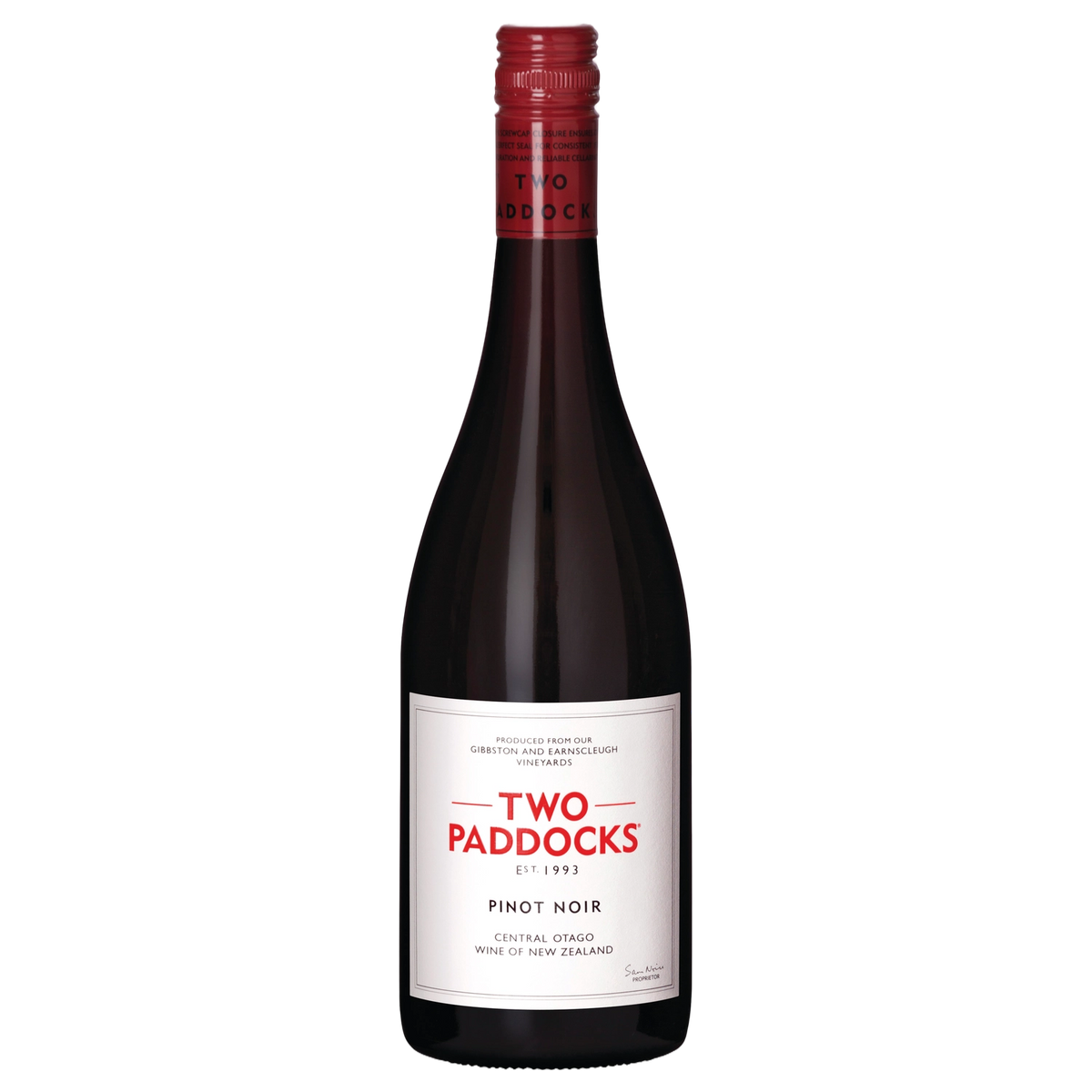 A bottle of Two Paddocks Pinot Noir Australia 2025 750ml Red Wine