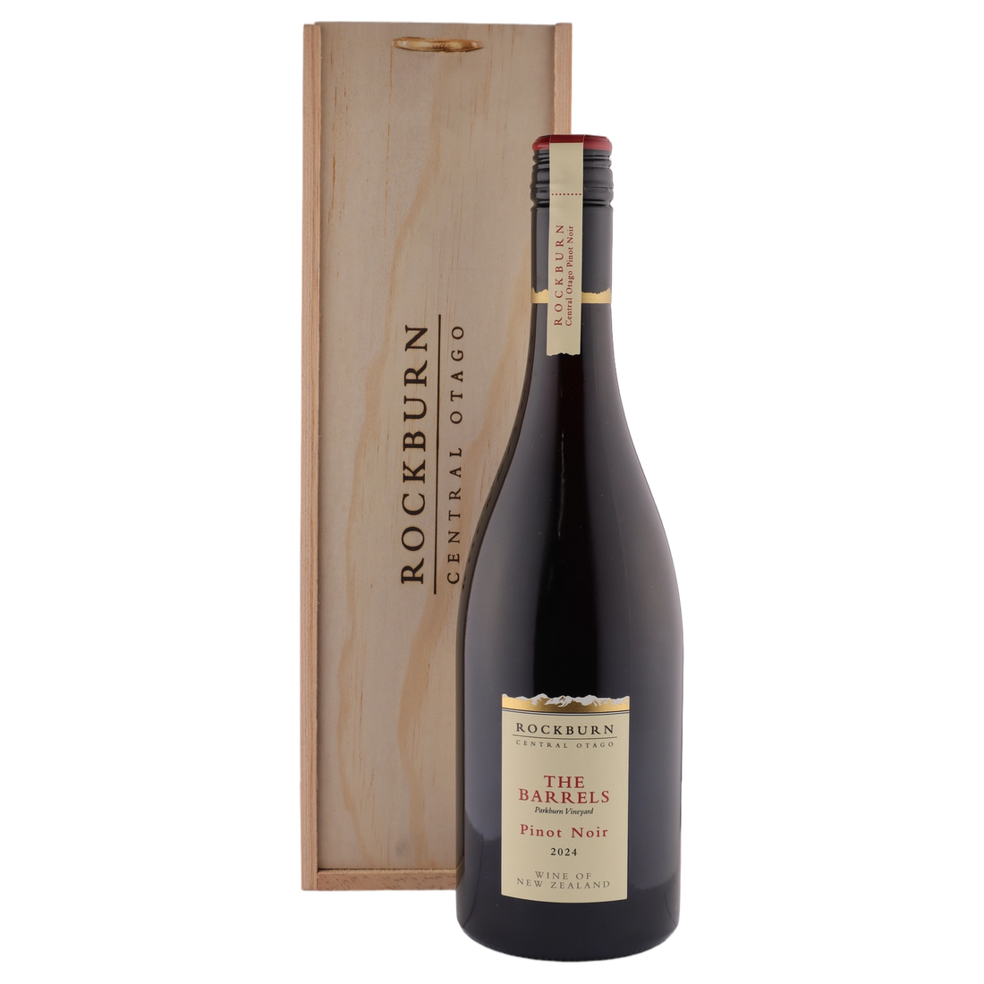 A bottle of Rockburn The Barrels Pinot Noir 2024 750ml Red Wine