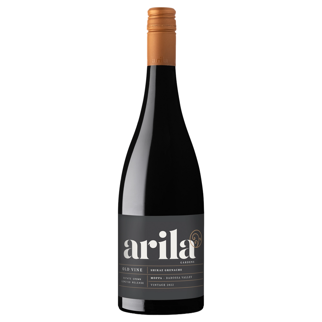 A bottle of Arila Gardens Old Vine Shiraz Grenache 2022 750ml Red Wine
