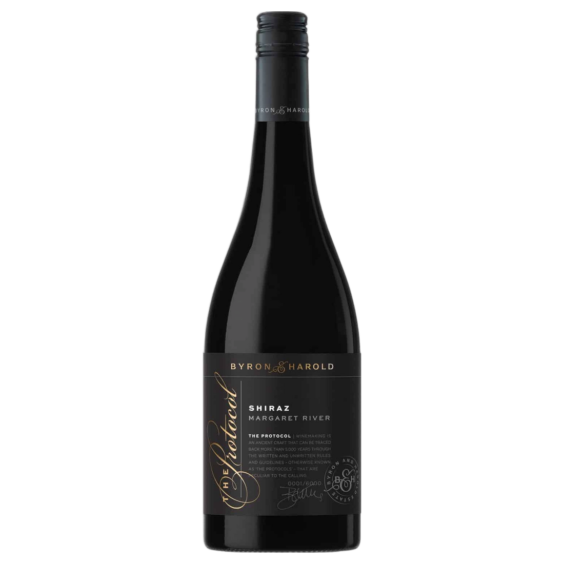 A bottle of Byron & Harold The Protocol Shiraz 2022 750ml Red Wine