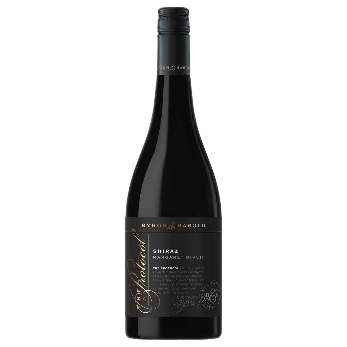 A bottle of Byron & Harold The Protocol Shiraz 2022 750ml Red Wine