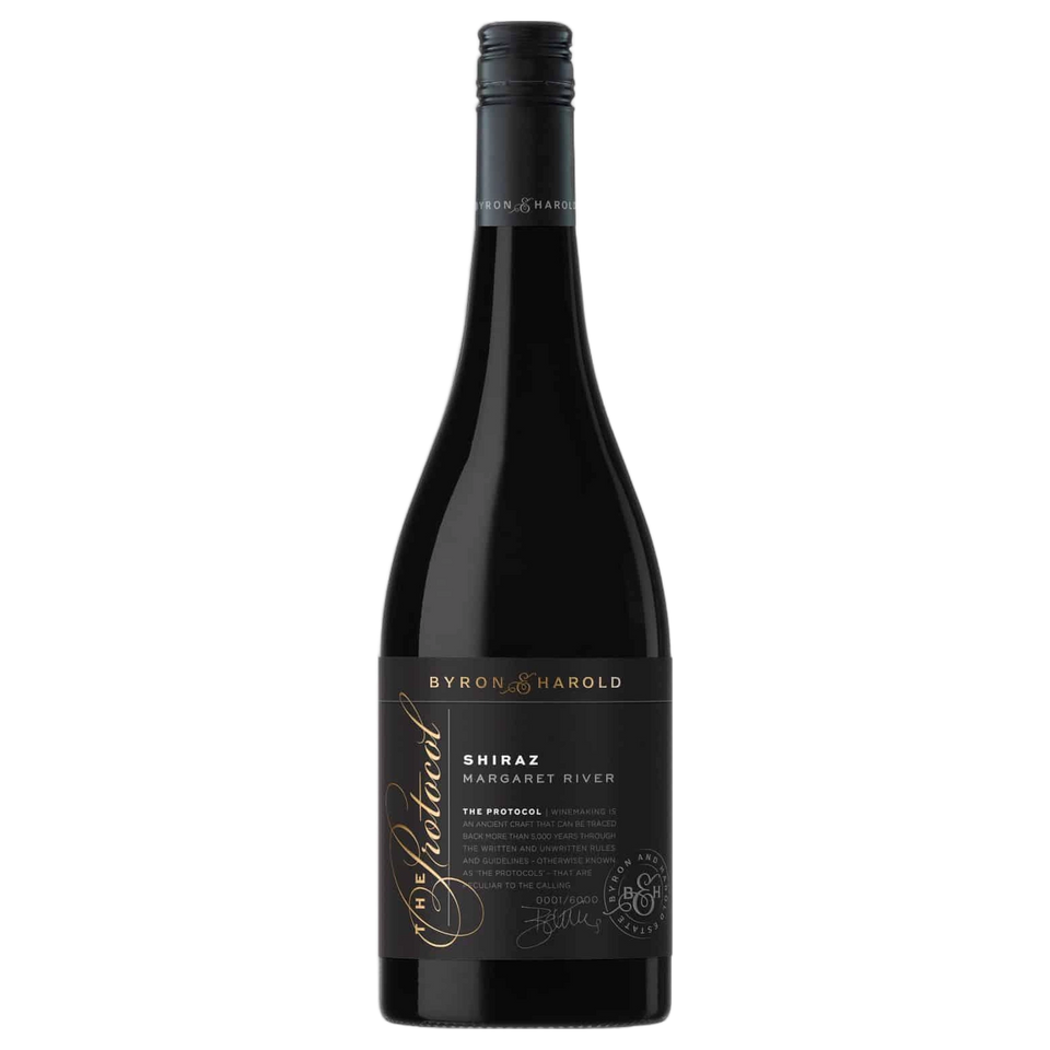 A bottle of Byron & Harold The Protocol Shiraz 2022 750ml Red Wine