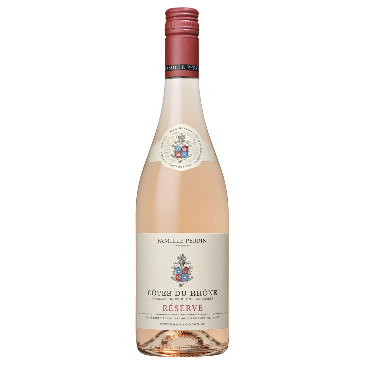 A bottle of Famille Perrin Réserve Côtes du Rhône Rosé 2025 750ml Red Wine