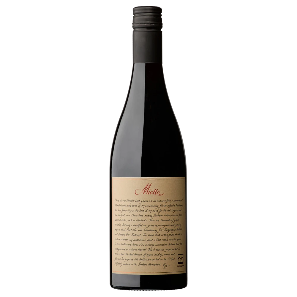 A bottle of Lethbridge Mietta Pinot Noir 2021 750ml Red Wine