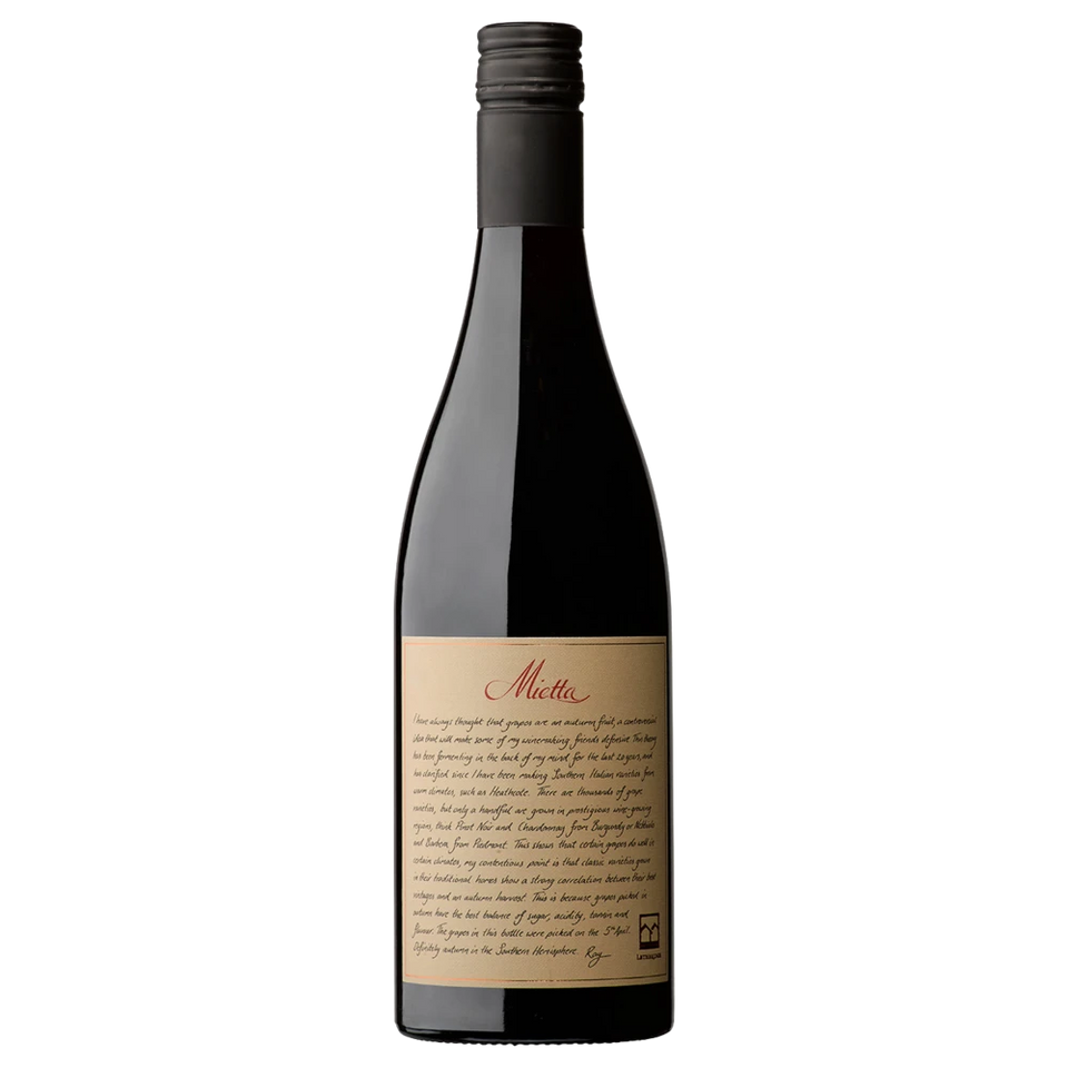 A bottle of Lethbridge Mietta Pinot Noir 2021 750ml Red Wine