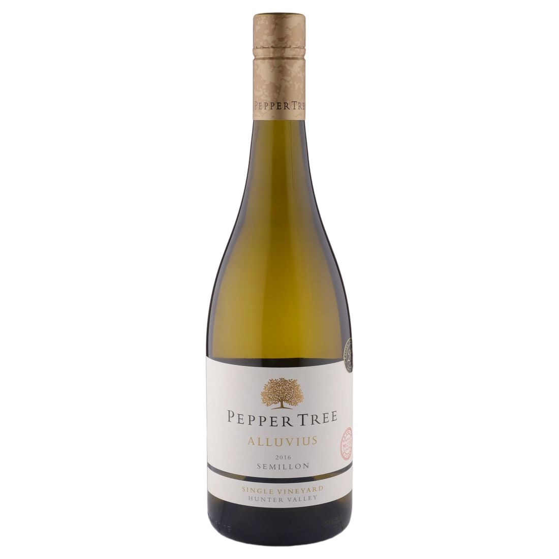 A bottle of Pepper Tree Museum Alluvius Semillon 2016 750ml White Wine