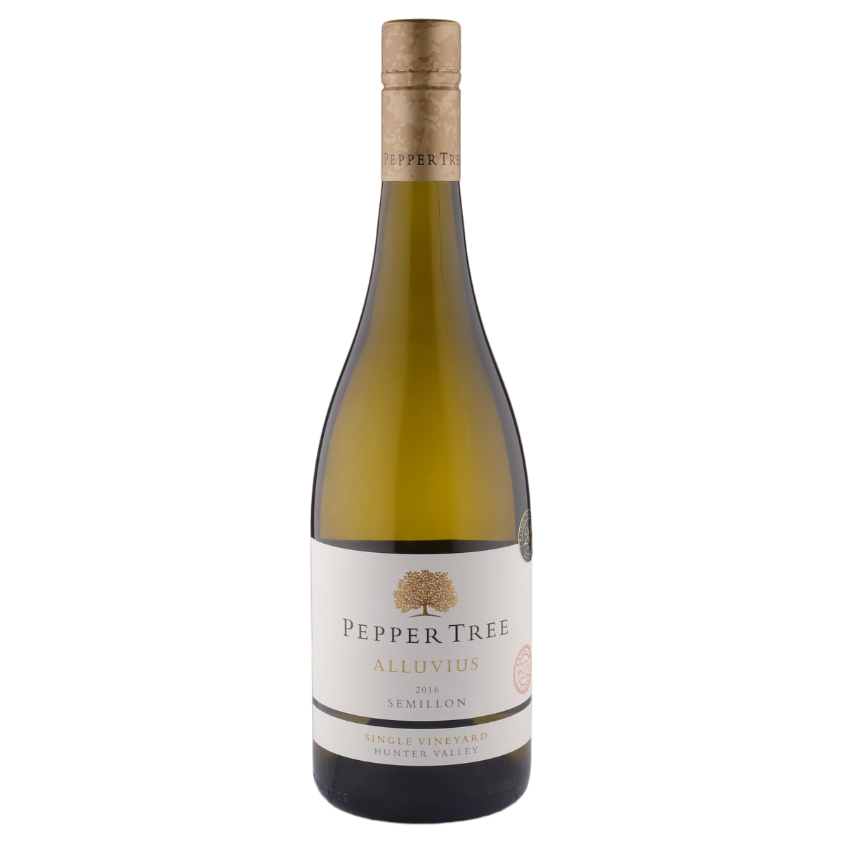 A bottle of Pepper Tree Museum Alluvius Semillon 2016 750ml White Wine
