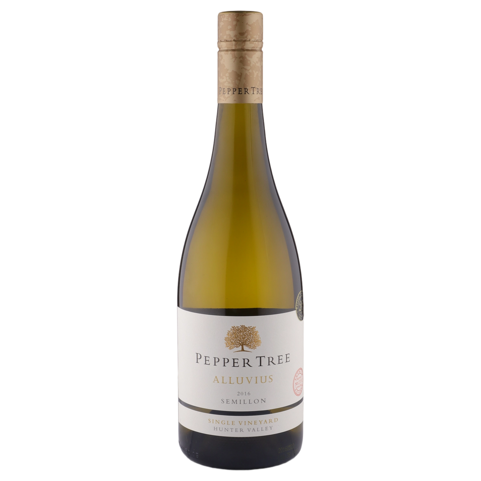 A bottle of Pepper Tree Museum Alluvius Semillon 2016 750ml White Wine
