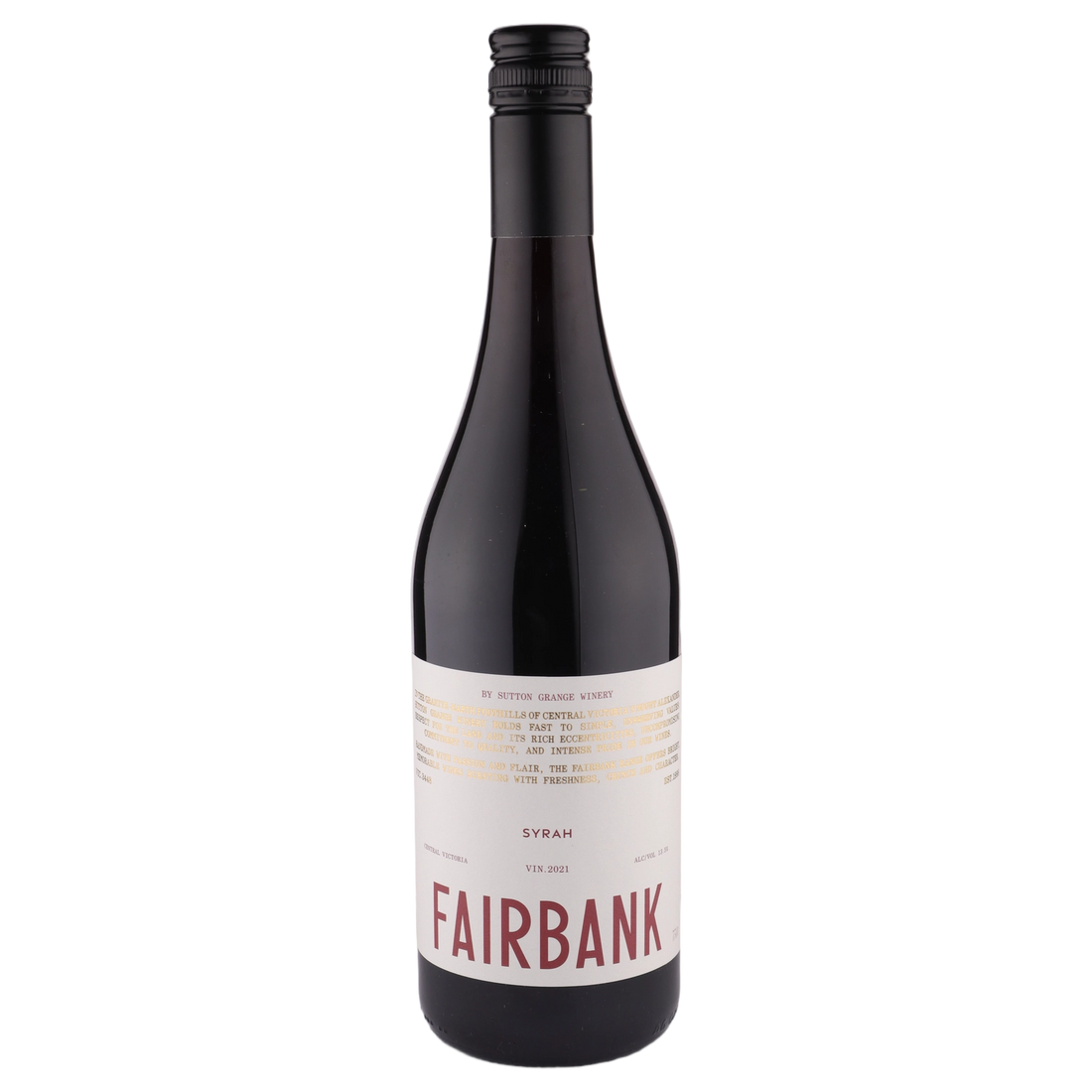 A bottle of Sutton Grange Fairbank Syrah 2021 750ml Red Wine