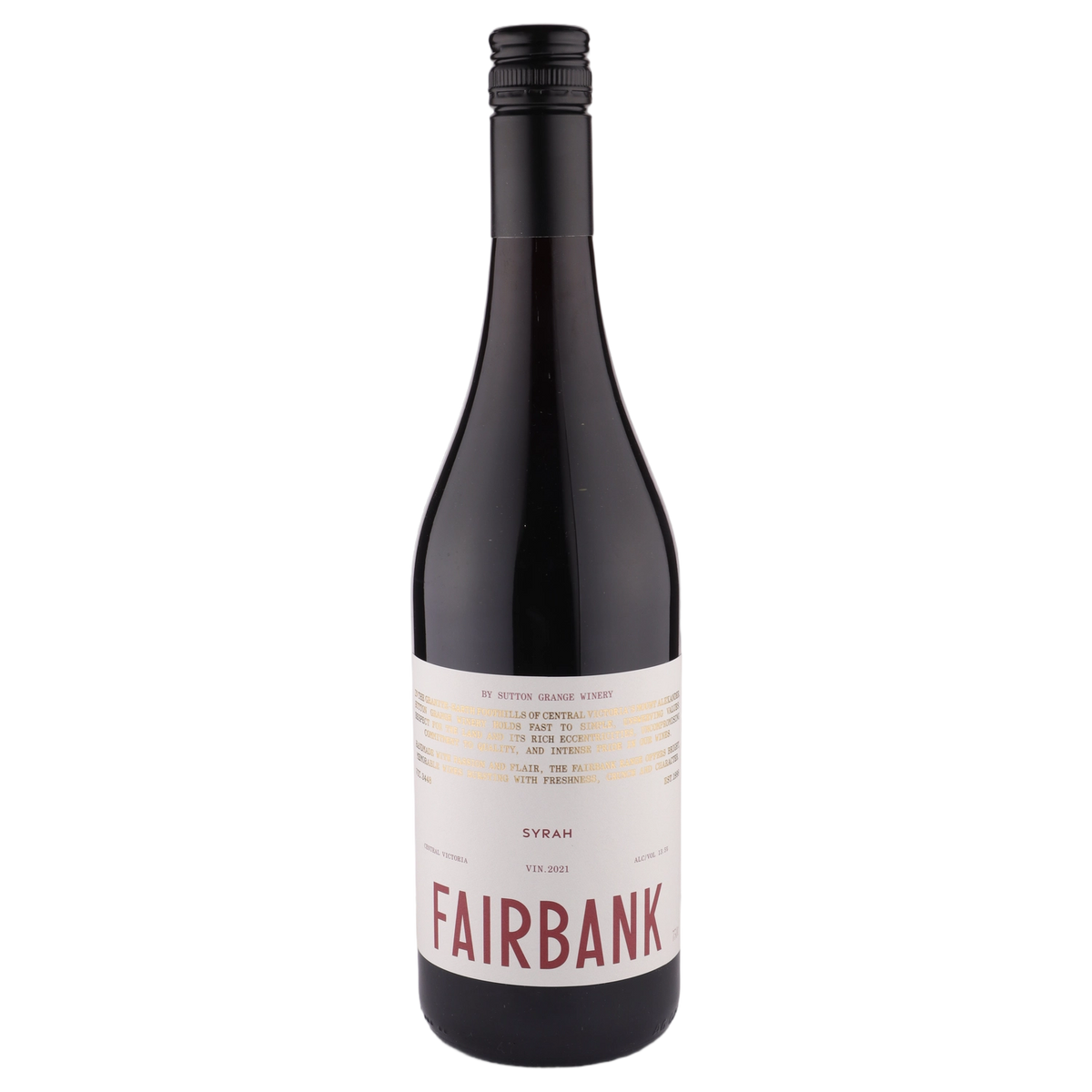 A bottle of Sutton Grange Fairbank Syrah 2021 750ml Red Wine