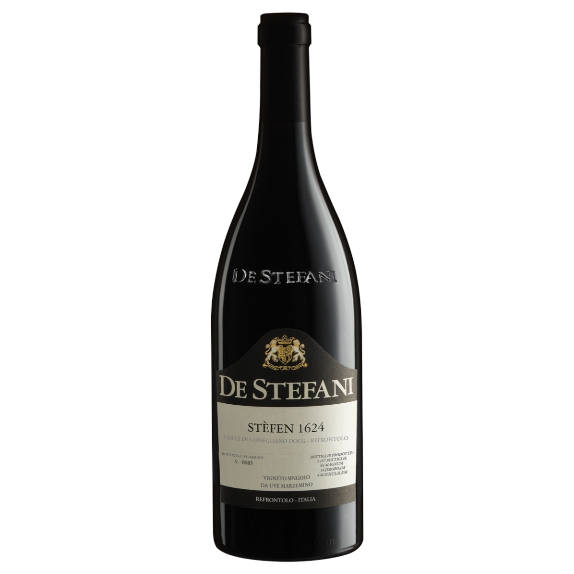 A bottle of De Stefani Stefen 1624 Refrontolo DOCG Grand Cru 2022 750ml Red Wine