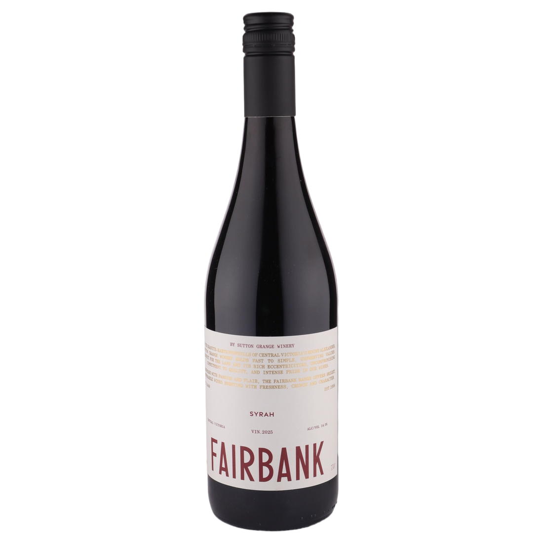 A bottle of Sutton Grange Fairbank Syrah 2025 750ml Red Wine