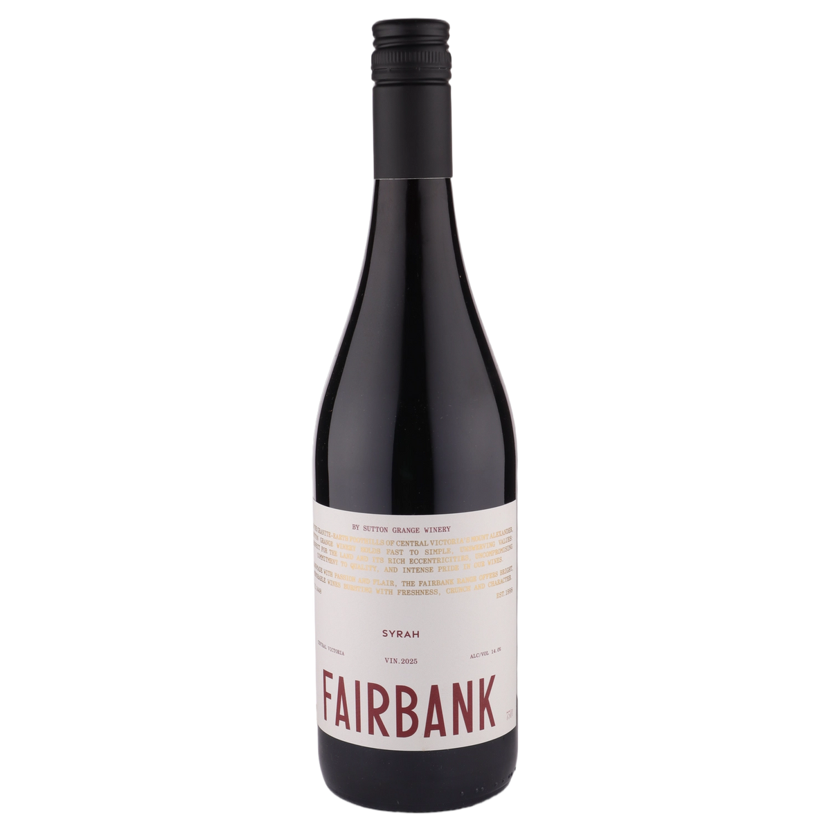 A bottle of Sutton Grange Fairbank Syrah 2025 750ml Red Wine