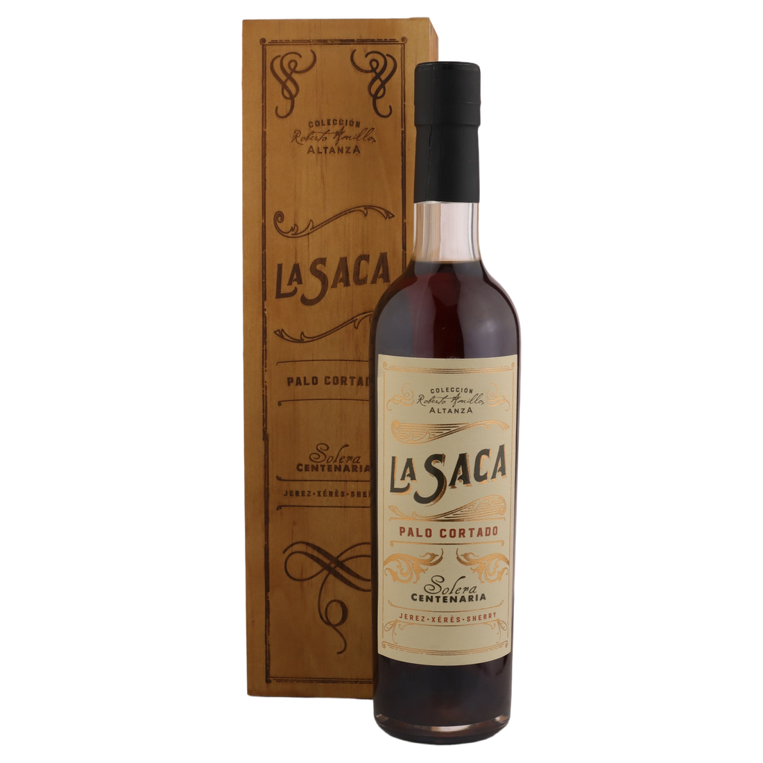 A bottle of Roberto Amillo La Saca A Centennial Solera Palo Cortado 22% (Limited Edition) 500ml Fortified Wine