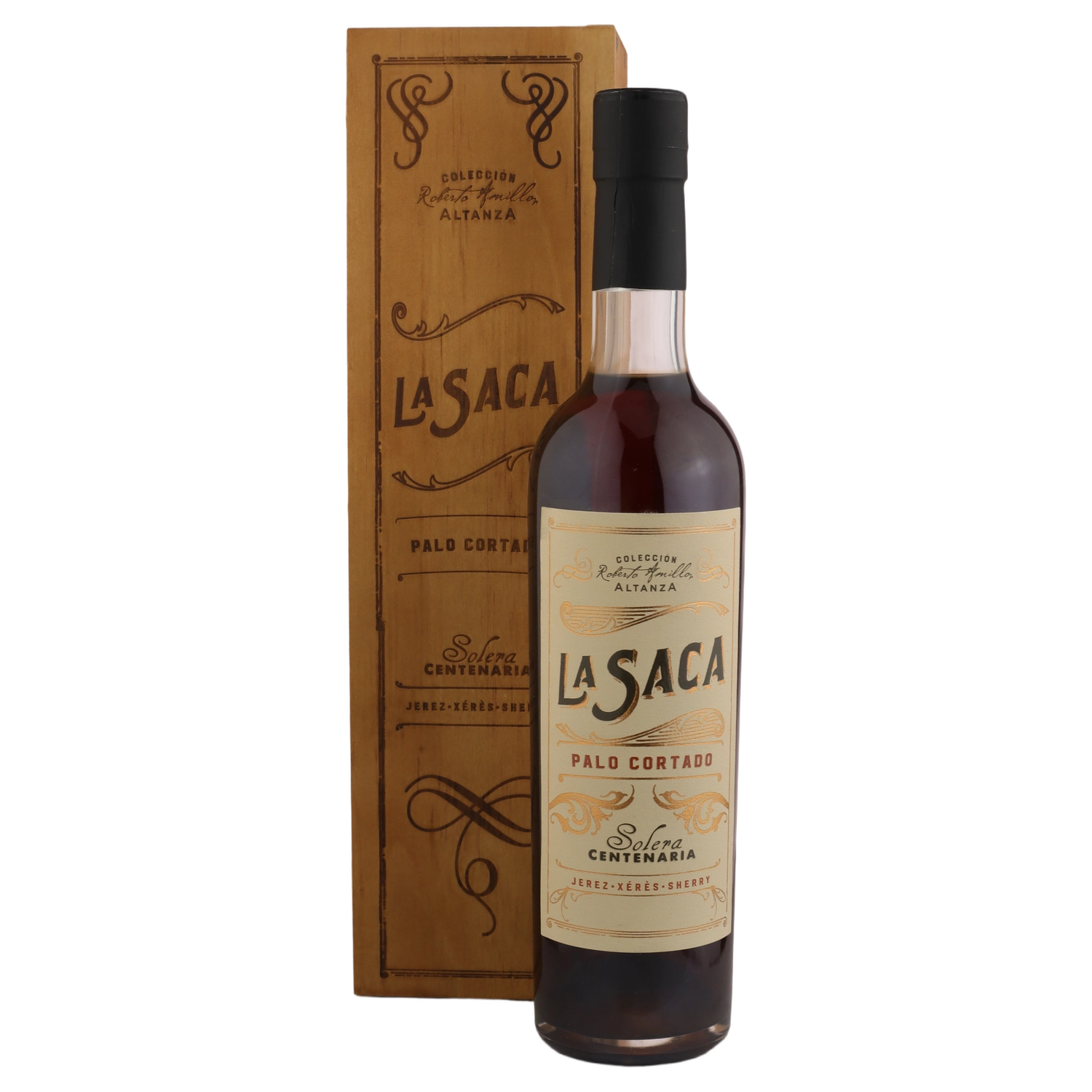 A bottle of Roberto Amillo La Saca A Centennial Solera Palo Cortado 22% (Limited Edition) 500ml Fortified Wine
