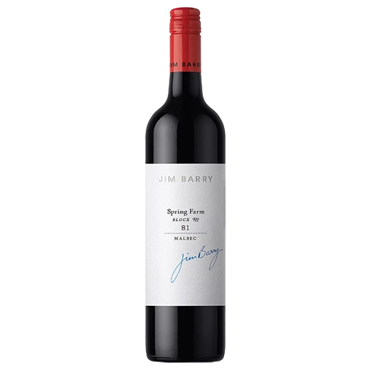 A bottle of 2021 Jim Barry Spring Farm Block 81 Malbec 750ml Red Wine