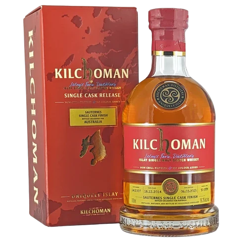 A bottle of Kilchoman Aus Exclusive Sauternes Cask 8YO 56.3% 700ml