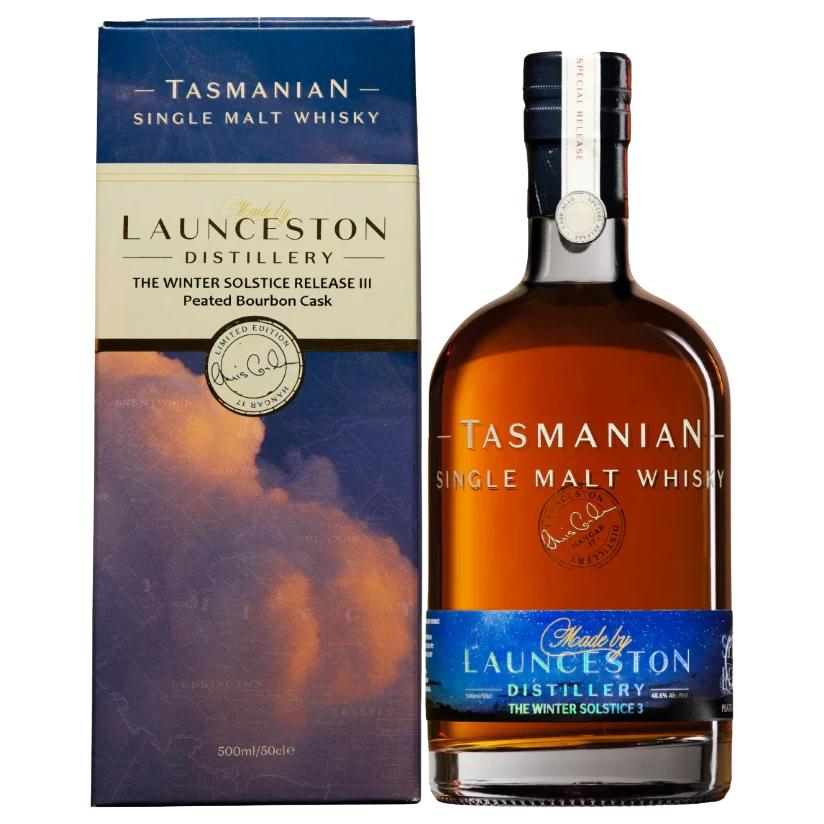 A bottle of Launceston Distillery Winter Solstice Release 3 48.6% 500ml