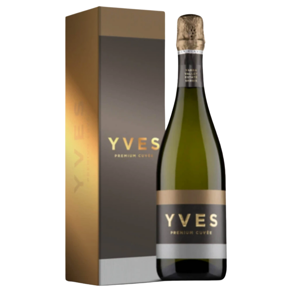 A bottle of NV Yves Premium Cuvee GB Yarra Valley 750ml Sparkling Wine